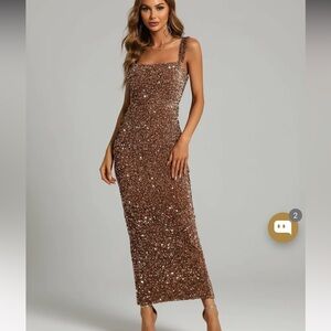 Square Neck Sequin midi Dress
